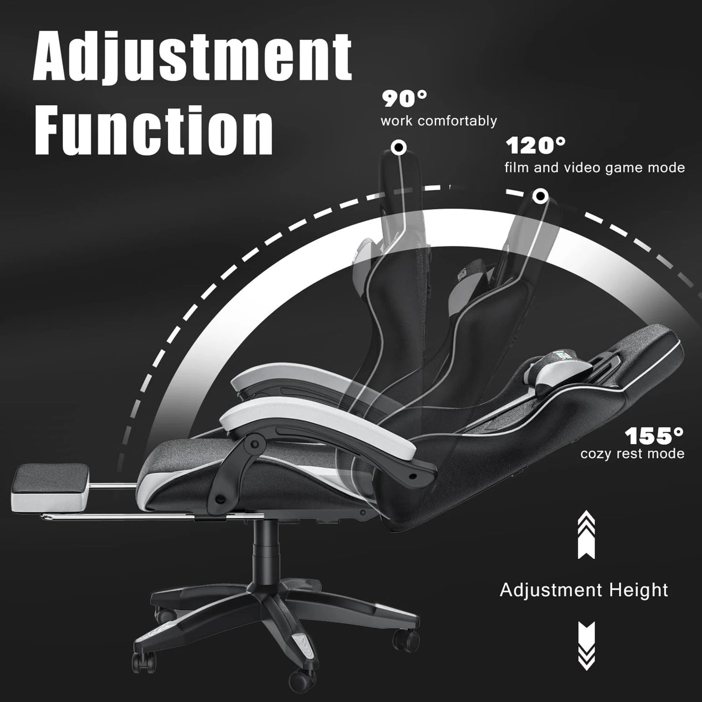 Gaming Chair with Footrest Gamer Chairs Ergonomic with Lumbar Cushion Headrest Gaming Chair Height Adjustable Computer Chair