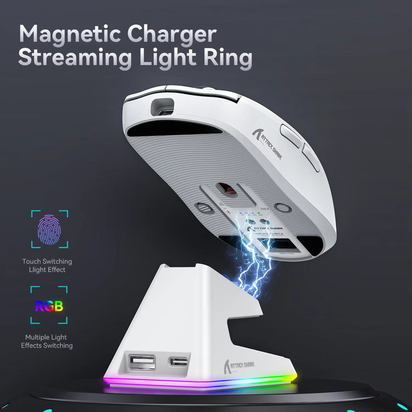 X6 Pixart PAW3395 Mouse , Bluetooth Tri-Mode Connection, RGB Touch Magnetic Charging Base, Macro Gaming Mouse